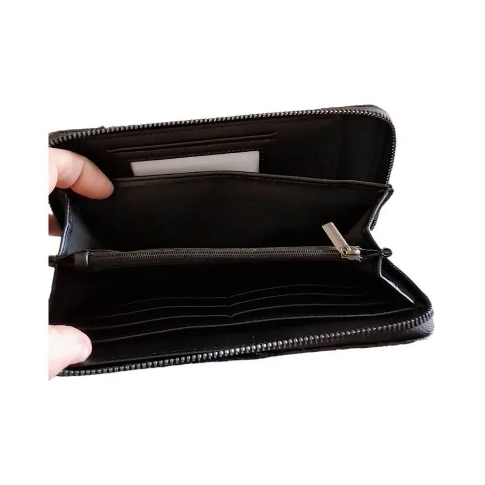 NWT~BETSEY JOHNSON Black Skull Western Deboss Vegan Leather Zip Wristlet Wallet